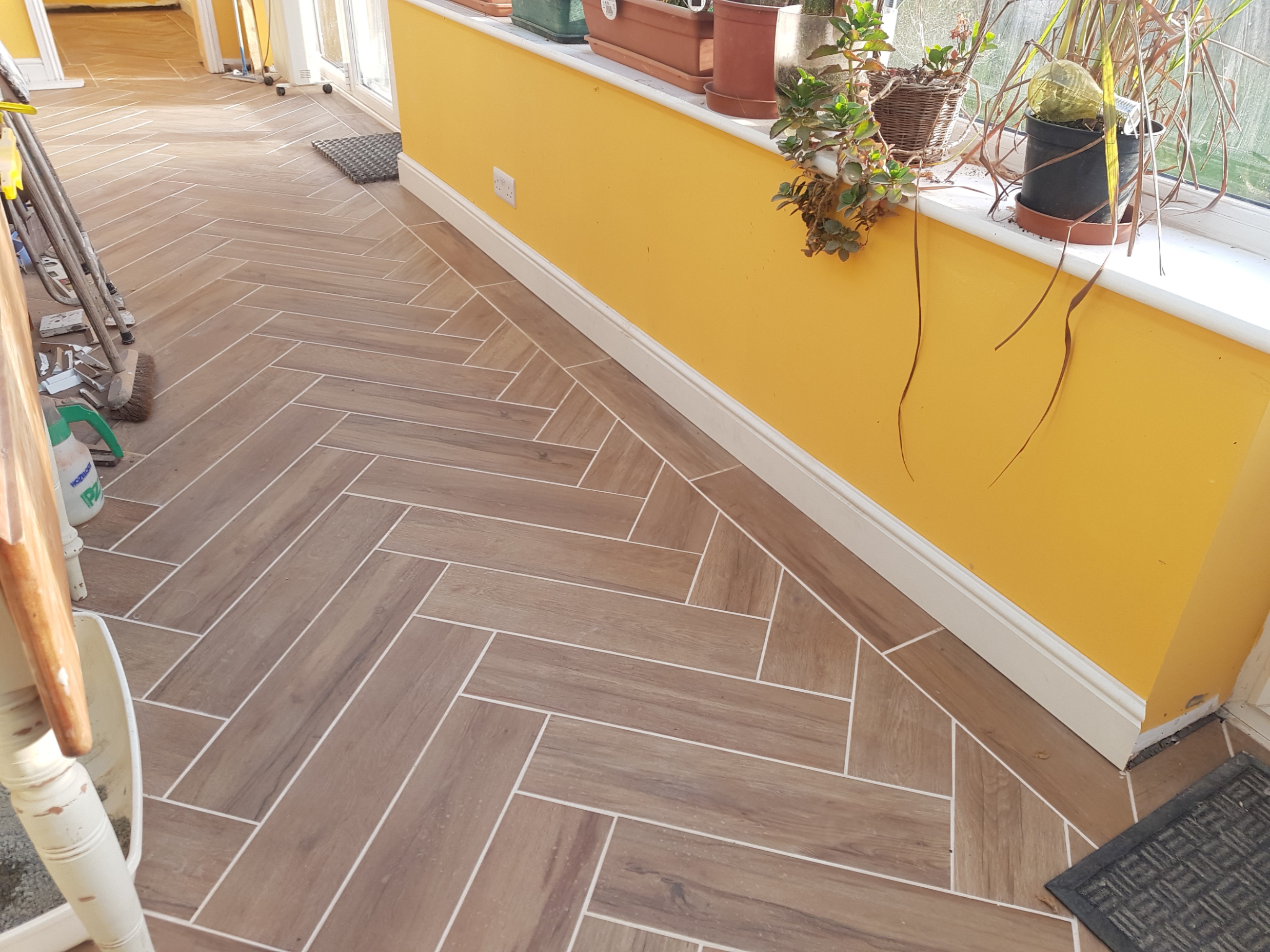 Herring bone tiling in a conservatory